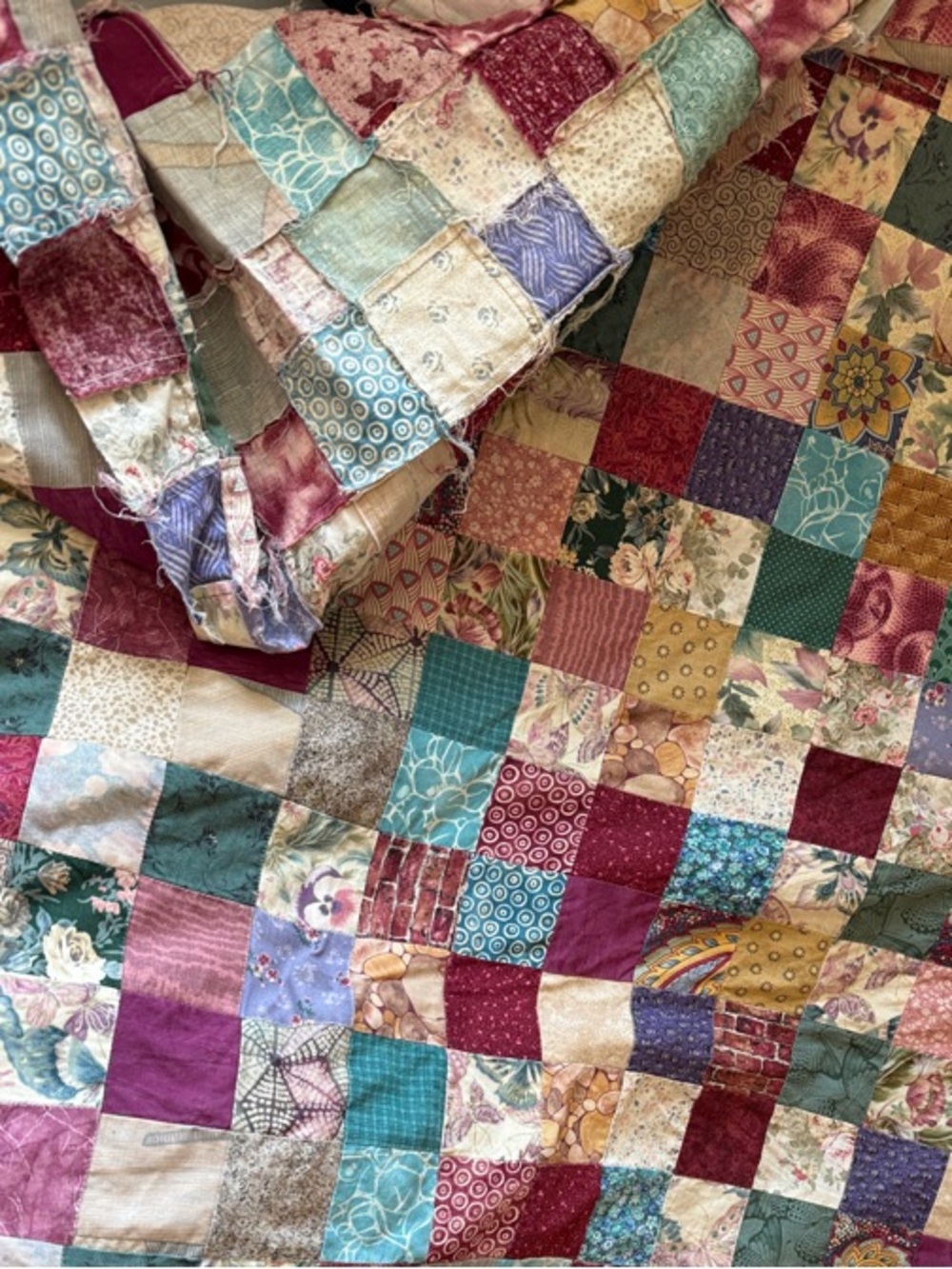 54” by 84” Patchwork Quilt TOP needs some repair VINTAGE 90’s/00’s